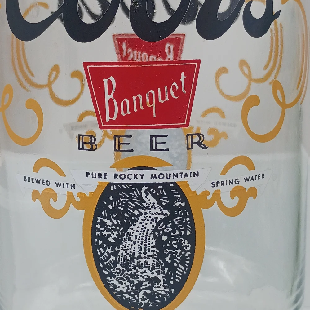 Coors Banquet Beer Glass - Clear Glass with Gold & Red Accents